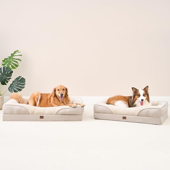 EHEYCIGA Orthopedic Dog Bed for Large Sized Dog, 36x27x7 Inch Large Memory Foam Dog Couch Bed with Sides, Waterproof Liner & Washable Removable Cover, Bolster Pet Sofa, Beige