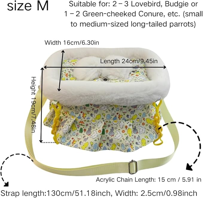 2 in 1 Warm Bird Carrier Bag, Bird Hammock Bed for Cage, Winter Travel Bag, Portable Parrot Outing Bag for Lovebird, Budgie, Conure, Quaker, Small Medium Birds (Yellow,Medium)