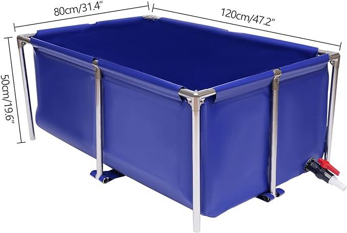 Canvas Above Ground Fish Pond, Portable Foldable Fish Tank Koi Breeding Pond Outdoor Indoor Canvas Aquaculture Pond with Drain Valve for Fish Shrimp Lobster Breeding