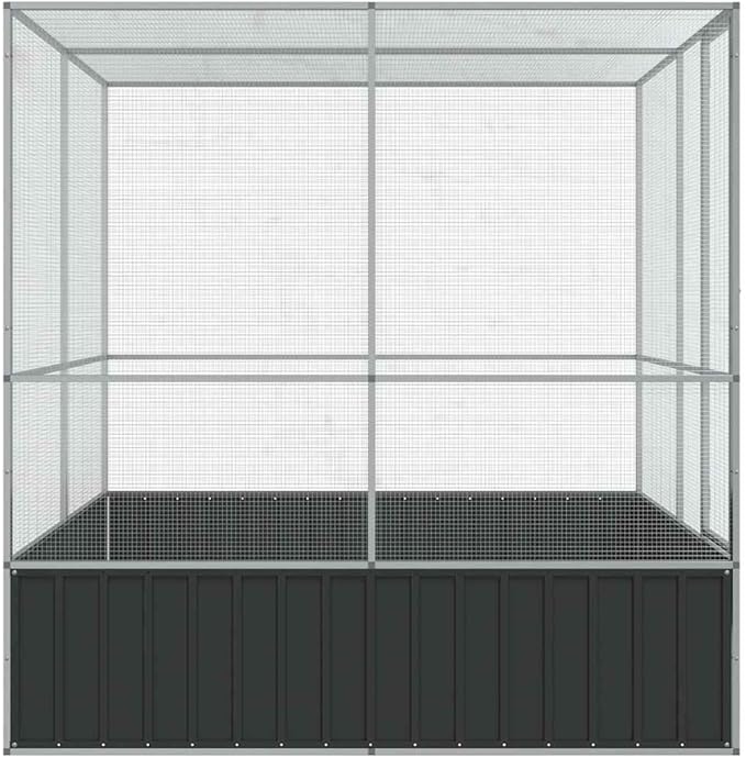 vidaXL Aviary Silver - 83.1"x81.5"x83.5" Galvanized Steel Bird/Parrot Cage - Spacious, Sturdy, Mesh Grid, Lockable Door for Safety