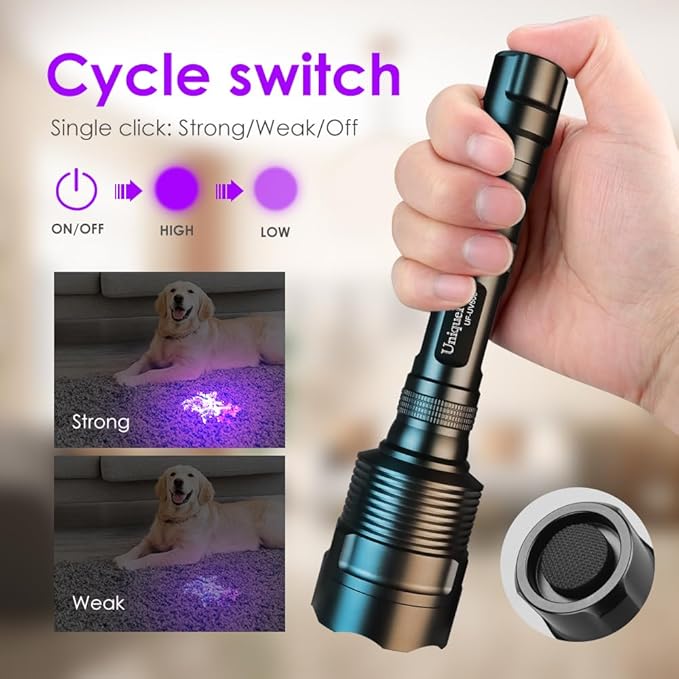 UniqueFire UV500 395nm Flashlight with 5 LEDs Suitable for Pet Urine Finding & Mineral, Antique Detection, Scorpion Search, etc