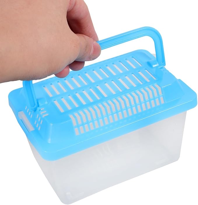 FRCOLOR 2pcs Portable Fish Tank Handheld Aquarium Transparent Turtle Box Pet Hamster Carrier Plastic Reptile Breeding Container, Multi-Color Lid