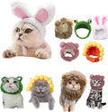 5 Pcs Cat Costume Hats – Cute Lion Mane & Bunny Ears Headwear for Cats,Kitten Puppy Party Easter Costume Accessory Headwear(Lion,Bunny,Frog,Sunflower,Bear)