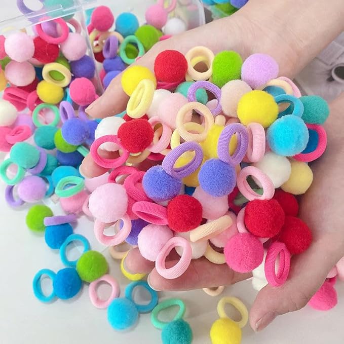50pcs Dog Hair Bows Puff Ball,Pompom with Elastic Cotton Hair Tie Band for Doggy Puppy Cats Kitten Pets,Yorkshire Grooming Hair Accessories,No Damage Hair,0.75inch Hair Rope Multicolored