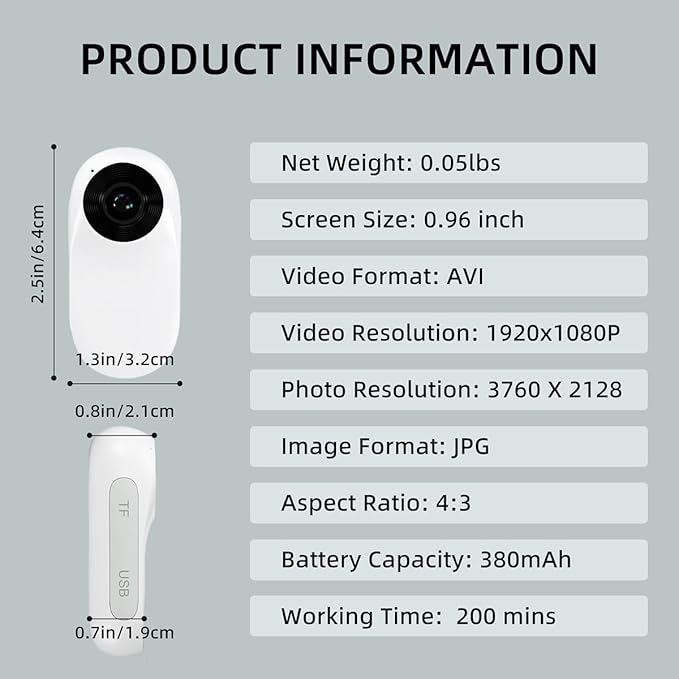MANON ROSA Pet Collar Camera, Mini Action Camera with 64G SDCard, HD1080P Wireless Dog Cat Collar Camera for Video Records Tracker Monitor, Supports USB& OTG Connection (White)