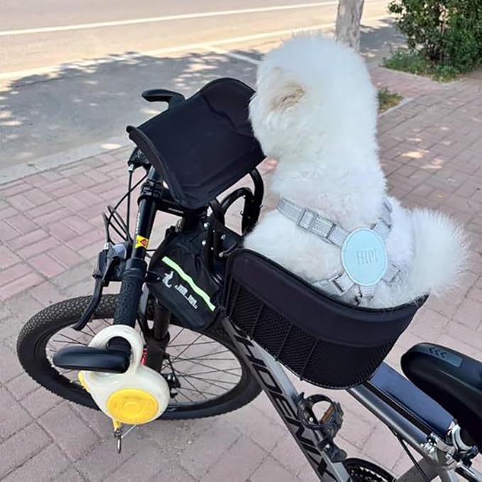 Front-Mount Dog Bike Carrier, Bicycle Pet Basket with Safety Clip, Steel Support Rail & Soft Lined Interior