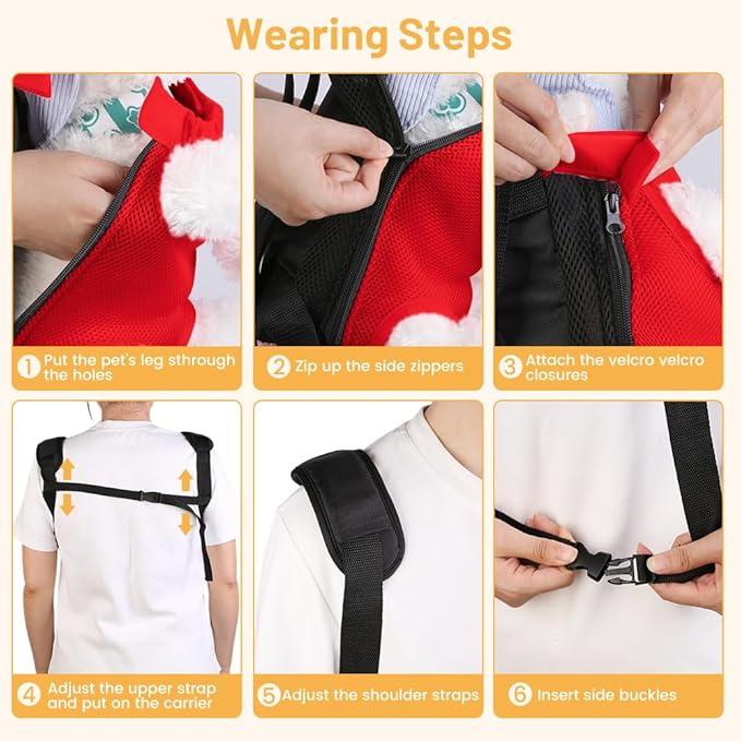 Inspack Dog Backpack Carrier/Cat Carrier, Adjustable Pet Front Carriers Travel Bag for Puppy Medium Dogs, Legs Out, Soft Ventilated Doggie Chest Carry Backpacks for Hiking/Camping, 4-7 lbs, Red