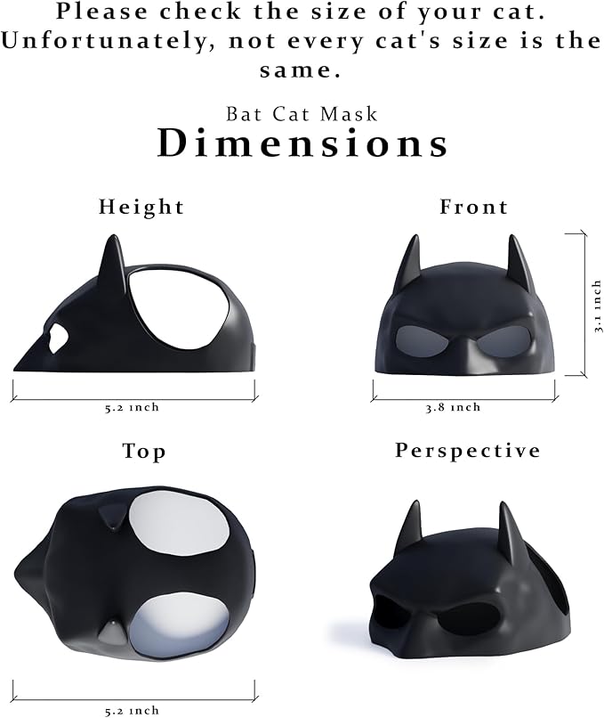 Black Bat Cat Mask and Cloak Costume for Indoor Cats, Funny Superhero Pet Outfit for Christmas, Cosplay, Parties and Photoshoots, Hooded Cape for Cats – Big Size
