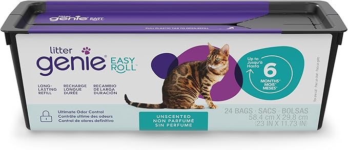 Litter Genie Easy Roll Refill Bags (1-Pack) | Up to 6 months of supply in 1 Roll of 24 tear-off Bags | Ultimate Odor Control Cat Litter Bags