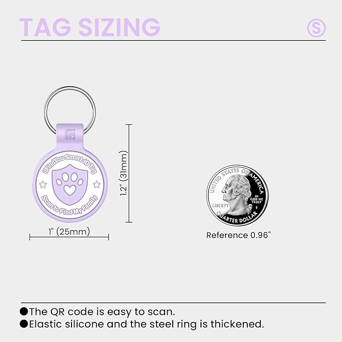 Silicone Cat Tags Personalized Small for Pet Collars, QR Code Cat Name Tags, Scan Location Alerts, Purple S