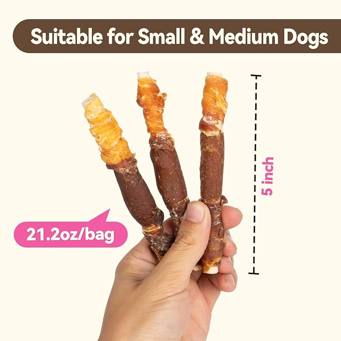 Dog Treats Rawhide Sticks with Chicken, Duck & Chicken Liver, Triple Flavor Beefhide Chews for Small & Medium Dogs, 5 Inch, 30 Count, 21.16 oz