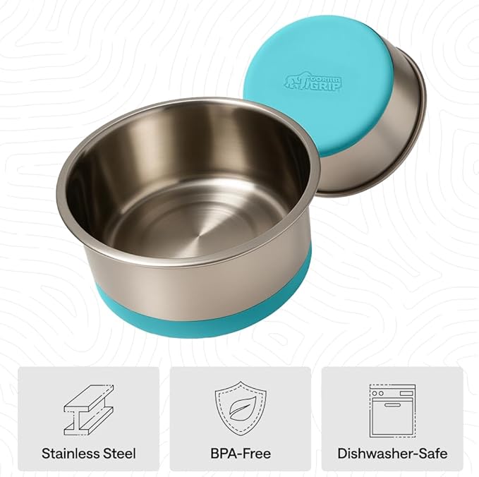 GORILLA GRIP Dog Bowls, Holds 4 Cups Each (32 fl oz), Heavy Duty Stainless Steel Food and Water Bowl for Feeding Dogs and Cats, Dishwasher Safe, Rust Resistant, BPA Free Rubber Base Set of 2 Turquoise