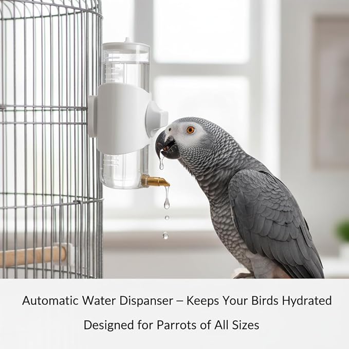 SUPVOX No-Spill Parrot Water Bottle: Automatic Bird Cage Dispenser - Large Capacity Leakproof Waterer for Cockatiel Cockatoo Parakeet - Easy to Clean & Refill, White