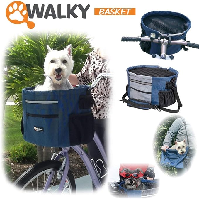 Walky Basket Pet Dog Bicycle Bike Basket & Carrier Easy Click Release Mounting- Up to 15lbs 15.5" Wide x 10" Depth