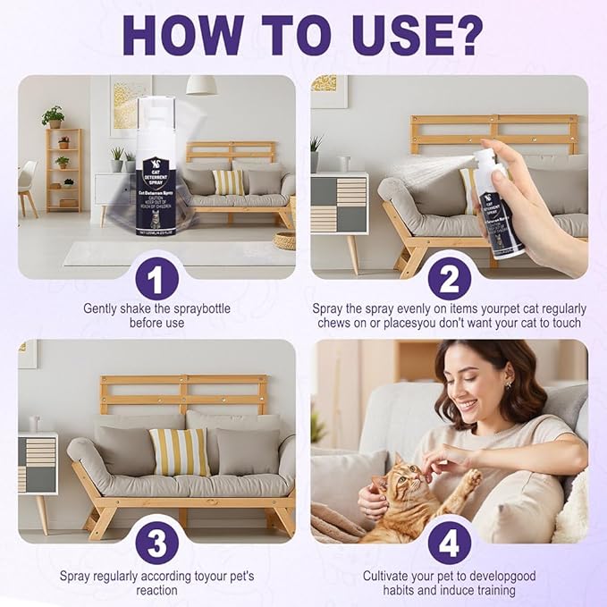 Cat Deterrent Spray - Indoor & Outdoor Anti-Scratch Training Spray for Cats & Kittens - Natural, Safe & Non-Toxic Formula to Protect Furniture