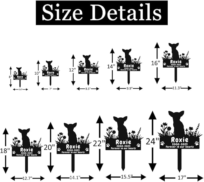Custom Chihuahua Dog Memorial Garden Stake Grave Marker Metal Engraved Sign, Personalized Flowers Chihuahua Dog Memorial Grave Marker, Customized Dog Memorial Stake Grave Cemetery Marker