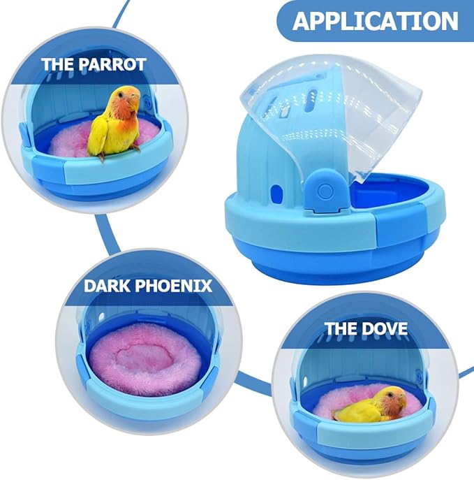 Small Portable Parrot Carrier Cage with Blue Plush Nest, Handheld Outdoor Bird Travel Cage for Small Parakeets and Young Parrots