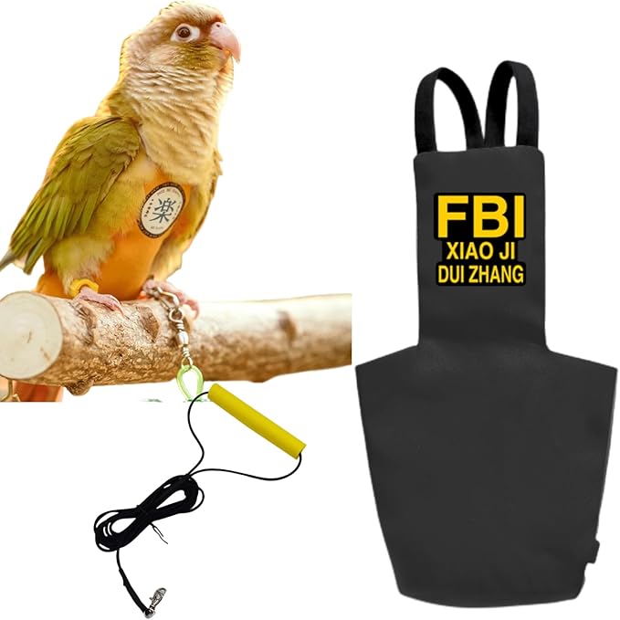 MANON ROSA Bird Diapers Leash Set Washable Reusable Handmade Flight Suit Waterproof Inner Layer - Protective Parrot Nappy Clothes Parakeets Macaws Budgies Canaries (Black2,Lovebird)