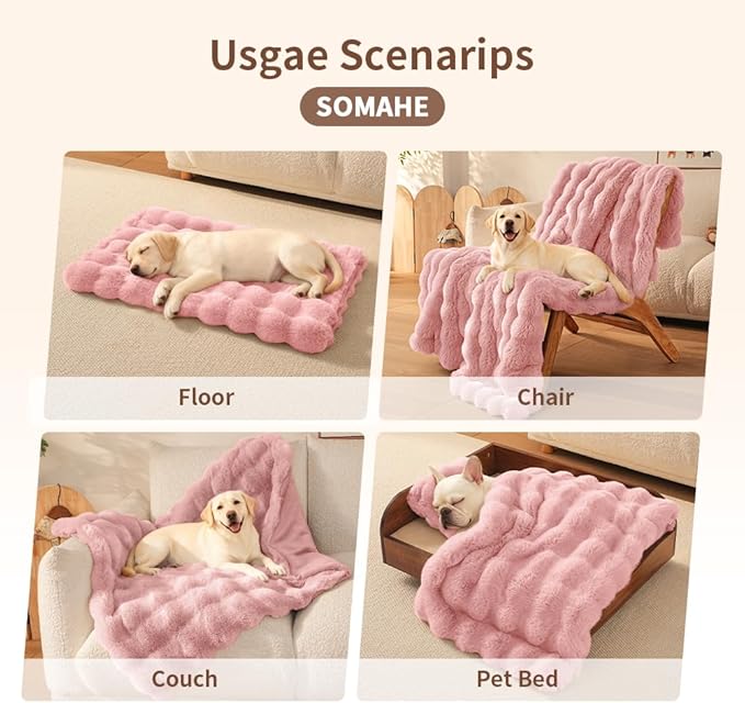 Dog Blanket Self-Warming Throw for Medium & Large Dogs, Dual-Side Sherpa Plush, Thick Crate Bed Cover & Car Seat Mat, Anti-Static Machine Washable No Shrink, 39x30 Inch Pink