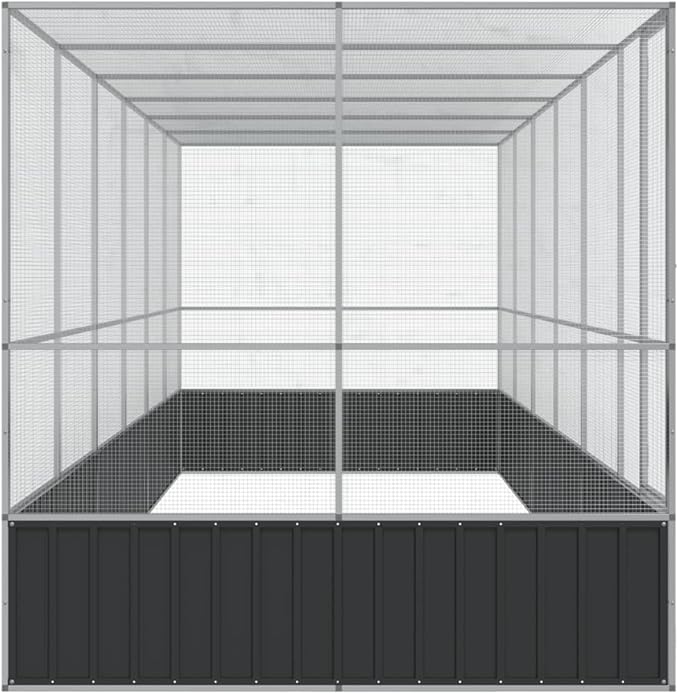 vidaXL Bird Aviary with Extension - 246.1"x81.5"x83.5" Galvanized Steel Cage - Lockable Door - Suitable for Birds, Rabbits, and Small Animals - Outdoor/Indoor Use - Silver Color