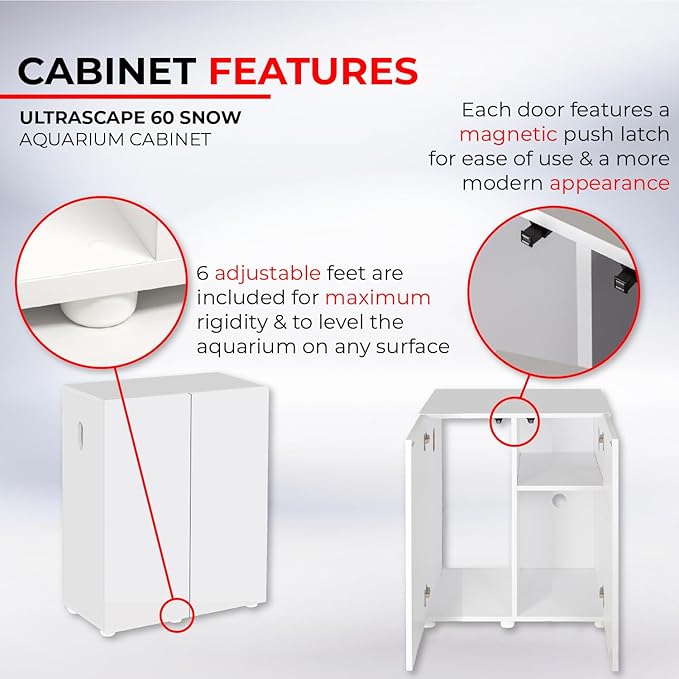 Aquael Ultrascape 60 Set - Rimless Glass Fish Aquarium Kit with Ultra Slim Light - Fish Tank with Aquarium Stand & Foam Pad (Ultrascape 60 Snow W/Ultra Slim)