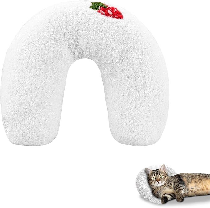 Andiker Pillows for Cats, U Shape Soft Fluffy Kitten Pillow to Lay On Cat Bed Pillow Ultra Soft Pet Pillow for Kittens Fluffy Cat Pillows for Indoor Cats and Puppies to Improve Sleep Quality (White)