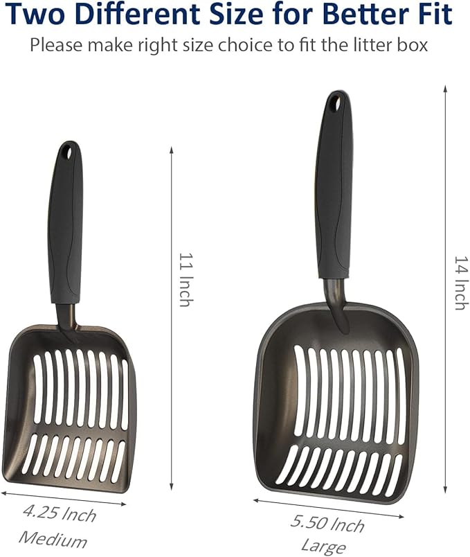 WePet Cat Litter Scoop, Non-Stick Plated Aluminum Alloy Sifter, Kitty Durable Metal Scooper, Deep Shovel, Long Handle, Kitten Pooper Lifter, Size Large, Coated Black Body with Black Handle