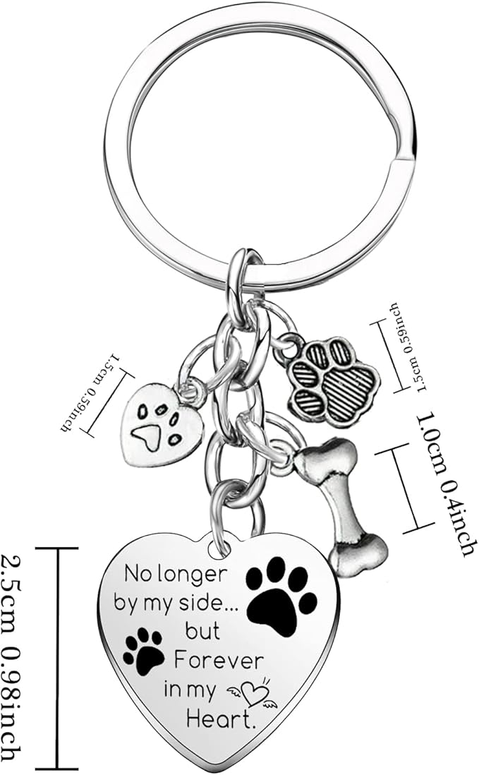 Dog Memorial Gifts Pet Memorial Keychain No Longer by My Side Forever in My Heart Key Chain Loss of Dog Gifts Paw Prints Charm Sympathy Gift