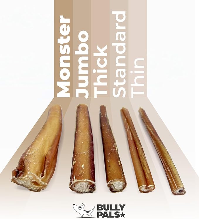 12 inch Standard Bully Sticks for Dogs - 10 Pack - 100% Natural, Single Ingredient, Easily Digestible, All Beef Dog Treats and Rawhide Free Dental Chew Bones for Dogs