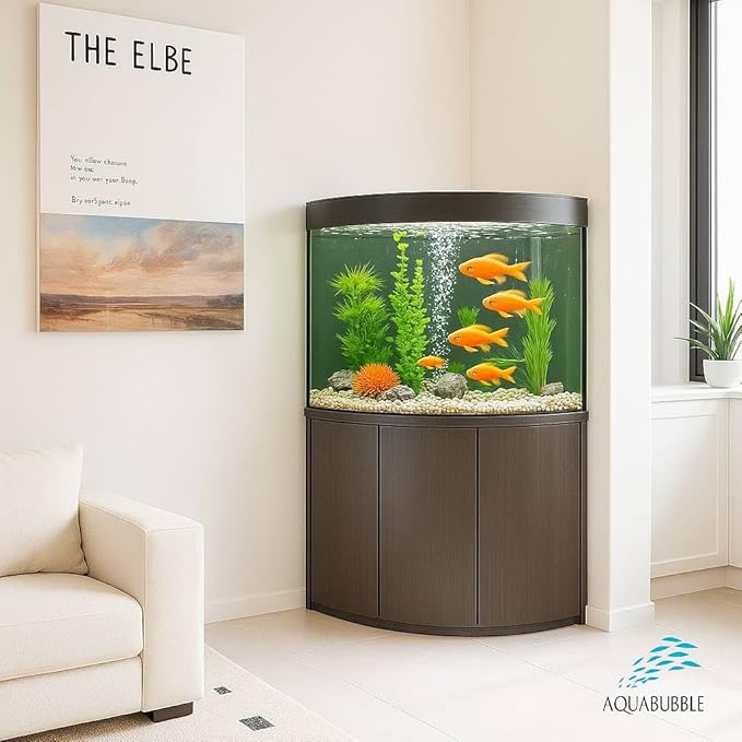 Aquabubble - Acrylic Corner Fish Tank 12,5 Gallon-Corner Aquarium for Goldfish,Betta Fish -Large Triangle Acquarium Bowl-Built-in Pump Filter,LED Lighting & Bluetooth App Control -No Stand Included