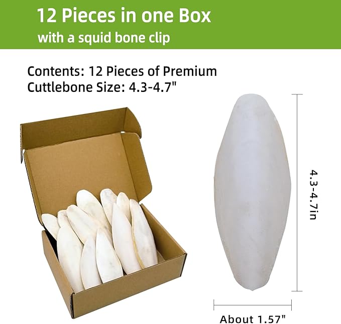 4.3"-4.7" Cuttlebone for Birds,Natural Cuttlefish Bone for Parakeets, Cuddle Bones for Sharp Beak, Premium Bird Calcium Stone for Parrots Budgie Cockatiel,12 Pcs