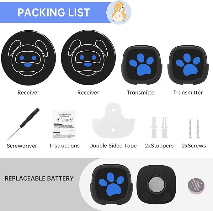 Dog Door Bell for Potty Training, Wireless Dog Doorbell Ring to Go Outside, IP65 Waterproof Touch Buttons, 50 Melodies & 1000 Feet Range