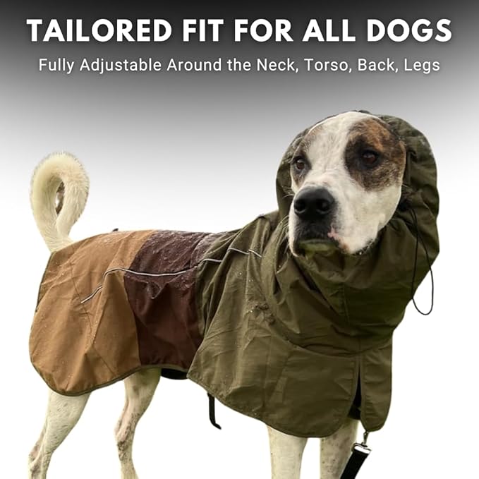 Spark Paws Dog Raincoat, Waterproof Windproof Rain Jacket, for Small Medium Large Extra Large Dogs, Reflective Breathable Full-Body Coverage Dry Suit - Green Brown Tan, 3XL