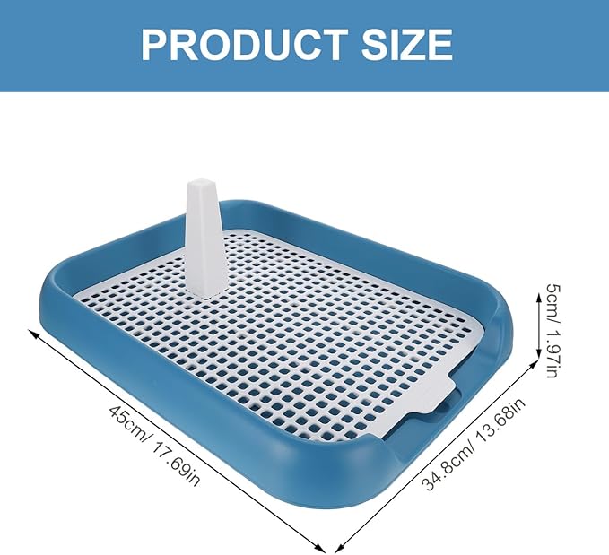 Dog Potty Tray with Wall Post: Indoor Puppy Training Toilet Blue Plastic Mesh Grate, Pee Pad Holder for Male Dogs, Keeps Paws Dry, Portable Pet Litter Box for Apartment