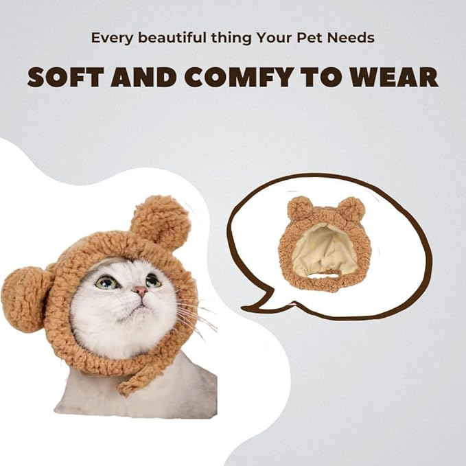 ParcaCrivra Cat Hats for Cats Only 3 Pack - Frog Brown Bear Sunflower Pet Headwear, Adjustable Velcro Strap, Cute Costume Accessory for Cats