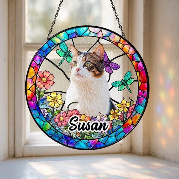 Lovely POD Custom Dog Portrait Stained Glass Suncatcher, Pet Memorial Stained Glass Photo Suncatcher, Dog Memorial Gift, Cat Loss, Pet Loss Gift, Christmas Ornament for Family