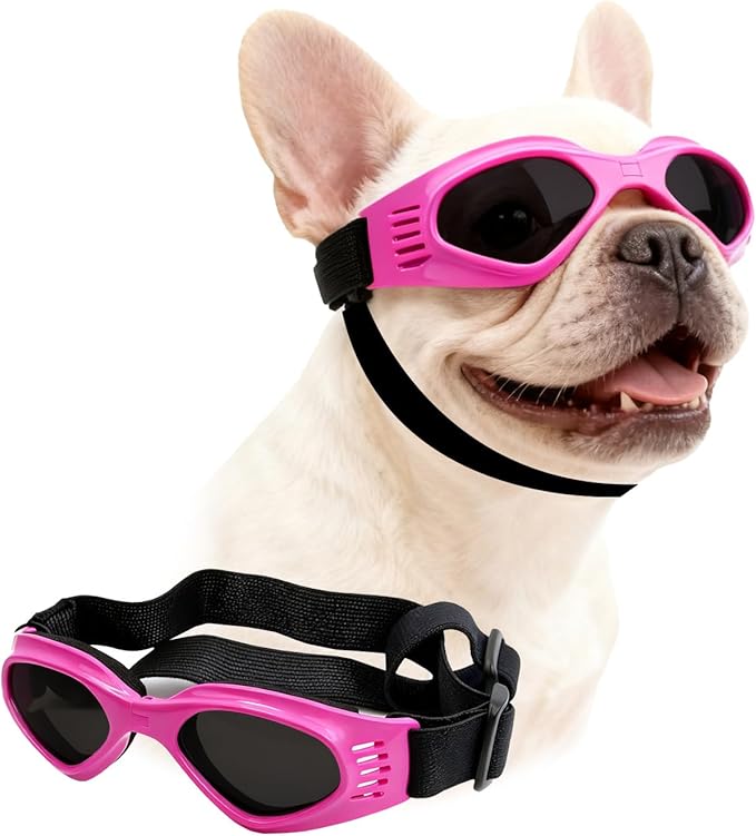 Petleso Dog Goggles Medium Breed, Small Dog Sunglasses Pet Eye Protection Windproof Anti-UV for Small to Medium Dogs, Pink