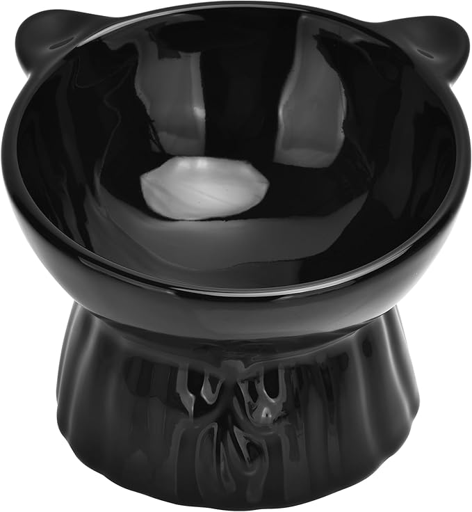 Elevated Cat Food Bowl,8 Oz Ceramic Raised and Tilted Water Bowl,Anti Vomiting and Protect Pets Spines Dishes for Fat Faced Cat, Indoor Cats,Kitten,Small Dog (Yellow)