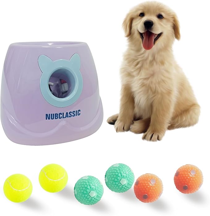 BESTHLS Automatic Dog Ball Launcher Interactive Tennis Ball Thrower Machine for Small Medium Dogs Fetching Distance 10-30ft (Purple)