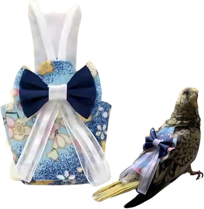 Bird Diaper Cockatiel Clothes Flight Suite, Reusable Parrot Nappy with Waterproof Inner Layer, Cute Pigeon Pants Urine Wet Suit Costume for Conure Macaw (Blue A,L)