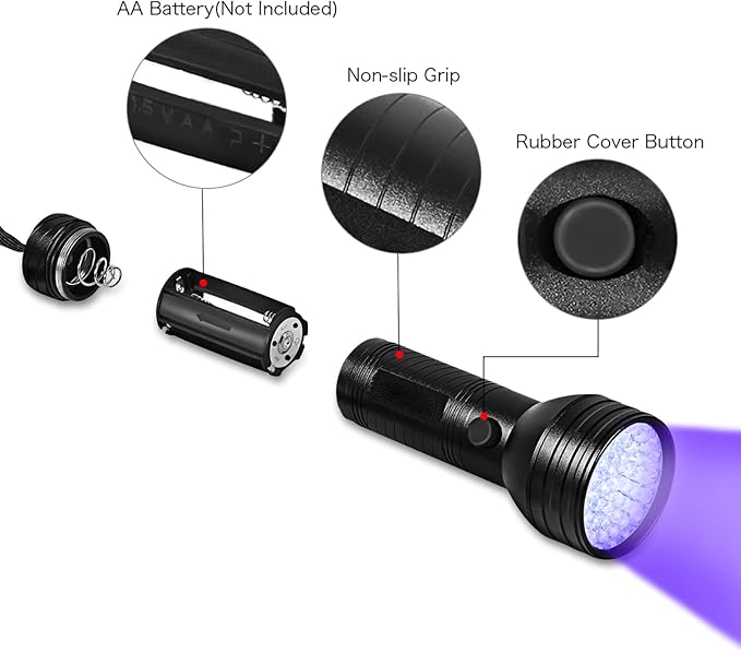 Jeanoko Pet Urine Detector, Portable Black Light Flashlight with More Bright 51 LEDs, Multipurpose Detection, Design, Spot Dried, Works Well, Scorpions, Hotel Rooms, Caterpillars,