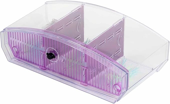 Mini Fish Box, Plastic Aquarium Isolation Box Acrylic Breeding Hatchery Small Fishes Incubator Mini Fish with Three Divisions and LED Light(Purple)