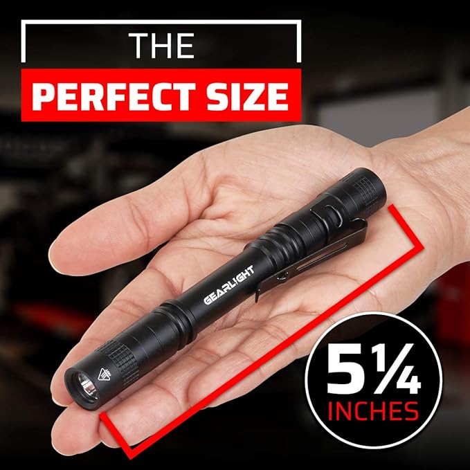 GearLight S100 LED Pocket Pen Light- 2 Small, Compact Flashlights with Clip for Tight Spaces, Police Inspection, Nurses & Medical Use - White Light - 2 Pack, (S100 Pen Light)