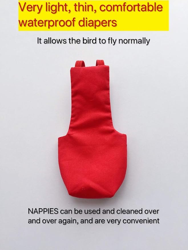 Parrot Diaper Bird Flight Suit, Bird Clothes, Waterproof Lining Pet Bird Supplies (XL, Red)