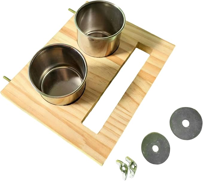Bird Perch Feeding Cup,Hanging Feeder, Watering Supplies, Birdcage Bowl, Parrot Wood Perch Stand Toy, Double Cup