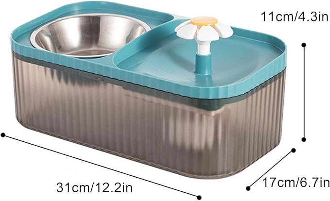 2 in 1 Cat Water Fountain and Food Bowl,Cat Fountain Water Bowl,Pet Water Bowl Fountain,Automatic Pet Water Dispenser,Cat Food and Water Bowl Set,Cat Feeding and Watering Supplies(Blue)