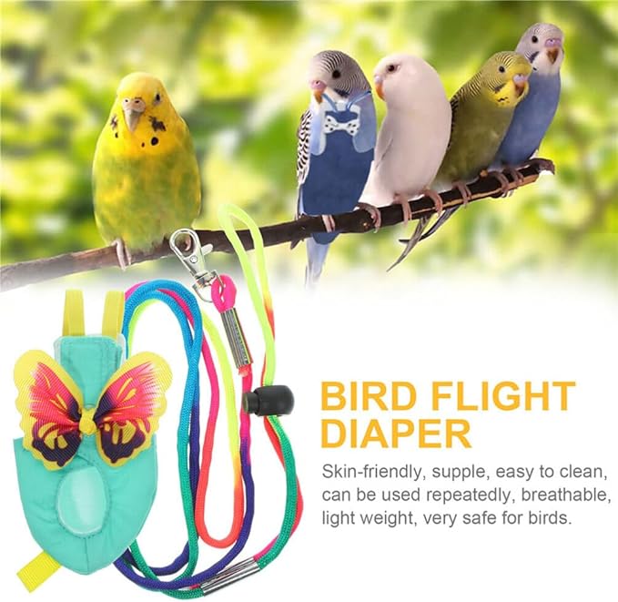 POPETPOP Parrot Diaper Flight Suit Set Bird Diapers Harness Leash Comfortable Fabric for Parrots