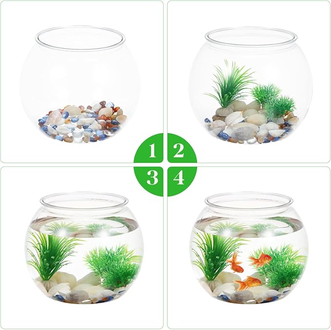 PRETYZOOM Small Plastic Fish Bowl, Clear Round Fish Tank for Betta, Goldfish, Unbreakable Desktop Aquarium, Ornament or Sweet Treats Holder for Home, Office