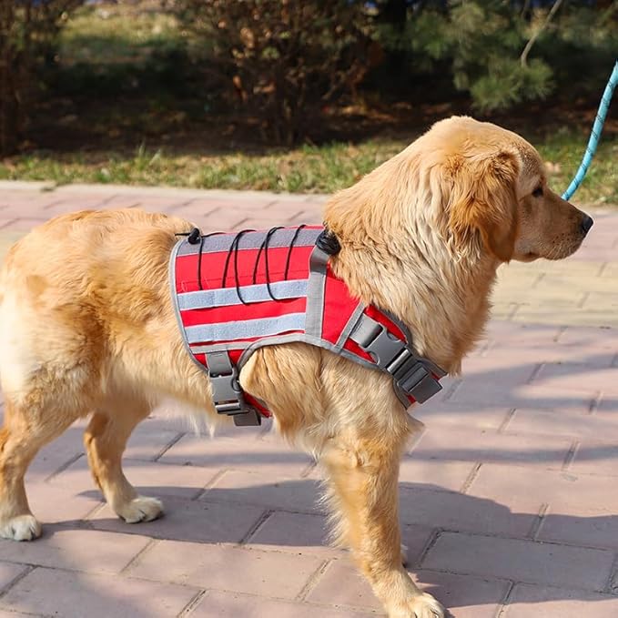 x Jumahe Dog Hiking Backpack for Large/Giant Dogs – 2 Spacious Side Bags, Breathable Waterproof Fabric, Fits Chest 30"-40" (85-120 lbs), 5 Adjustable Buckles, Outdoor Travel Vest, Red