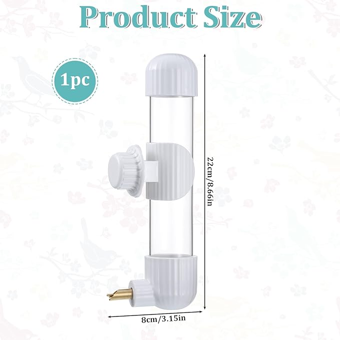 Bird Water Dispenser 7.4 Fl Oz No Mess Spring Valve Cage Water Drinker, 220ml Automatic Clear Parrot Bird Waters Feeder Birds Waters Bowl for Parakeets Cockatiels Budgies Lovebirds Cage Accessories
